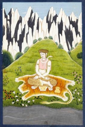 Antica illustrazione di Siva che medita ai piedi dell'Himalaya